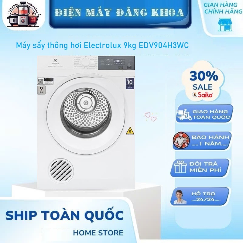 Máy sấy thông hơi Electrolux 9kg EDV904H3WC