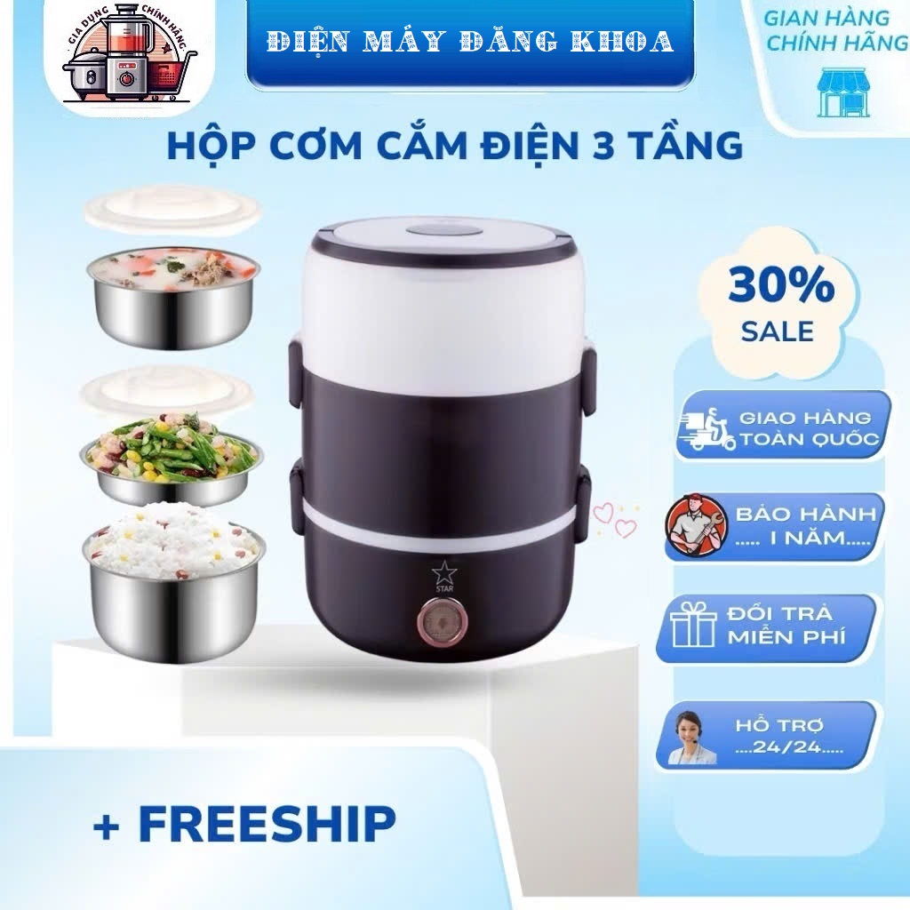 Hộp Cơm Cắm Điện 3 Tầng Inox 304