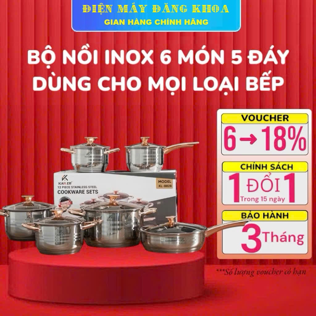 Bộ nồi inox 6 món KAILER KL-8828 5 lớp đáy