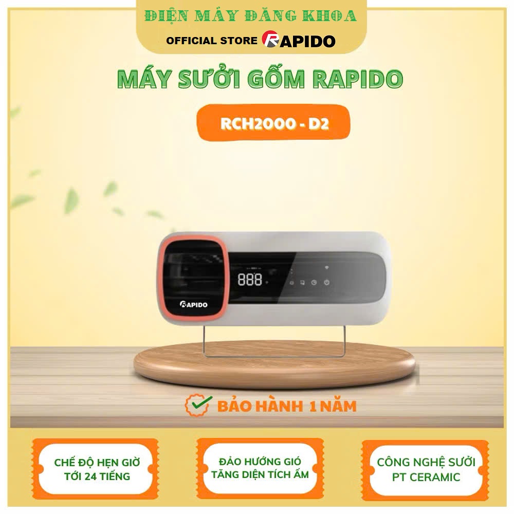 Quạt Sưởi Gốm phòng tắm Rapido RCH2000-D2 có điều khiển