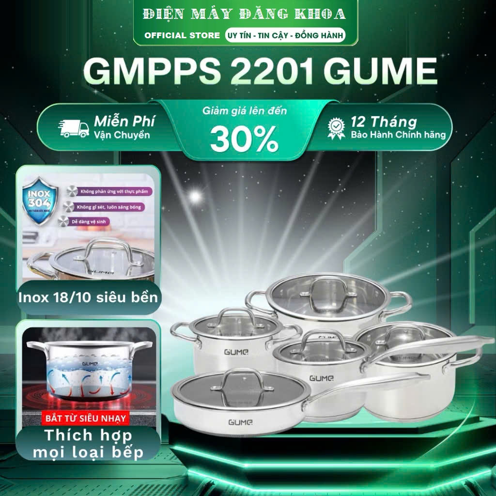 Bộ nồi chảo Gume GMPPS 2201 Hàn Quốc cao cấp 5 món