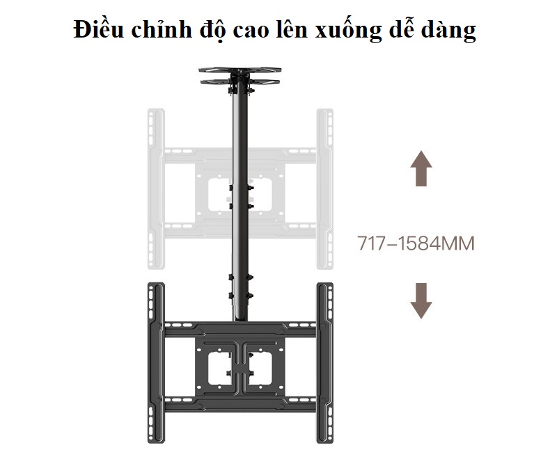 Giá treo tivi thả trần ErgoTek E555 32 - 75 inch cao cấp Điều chỉnh độ cao lên xuống dễ dàng