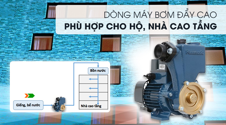 Máy bơm nước đẩy cao Panasonic GP-250JXK-SV5 250W - Thuộc dòng máy bơm đẩy cao, phù hợp sử dụng cho các hộ, nhà cao tầng