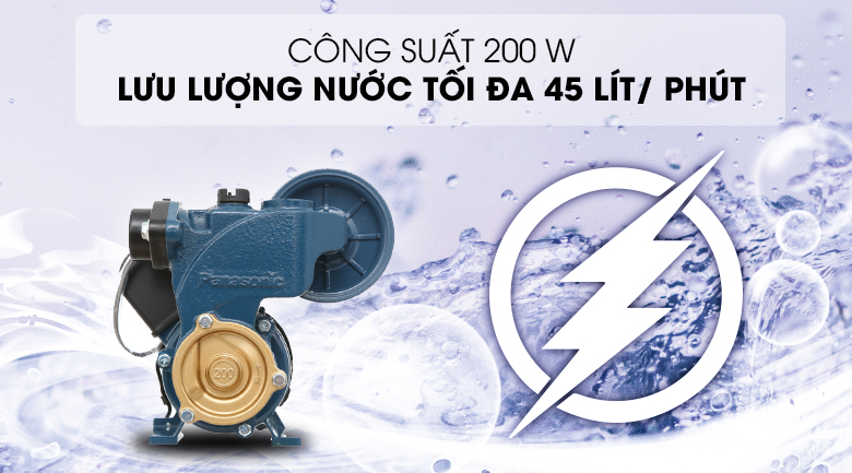 Máy bơm nước tăng áp Panasonic A-200JAK 200W - Công suất 200W, cho khả năng bơm nước với lưu lượng tối đa 45 lít/ phút