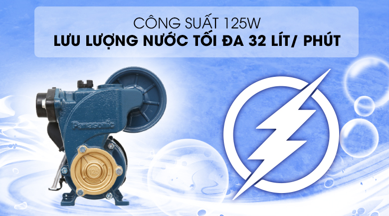 Máy bơm nước tăng áp Panasonic A-130JAK 125W - Công suất 125W, cho khả năng bơm nước với lưu lượng tối đa 32 lít/ phút