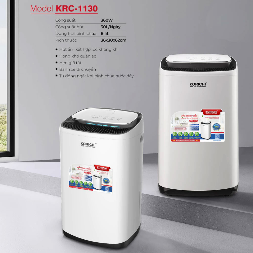 Thông số kỹ thuật đầy đủ của máy hút ẩm Korichi chính hãng