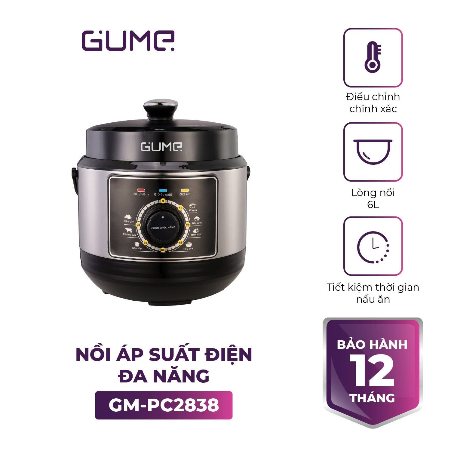 Nồi áp suất điện đa năng Gume Hàn Quốc GM-PC2838