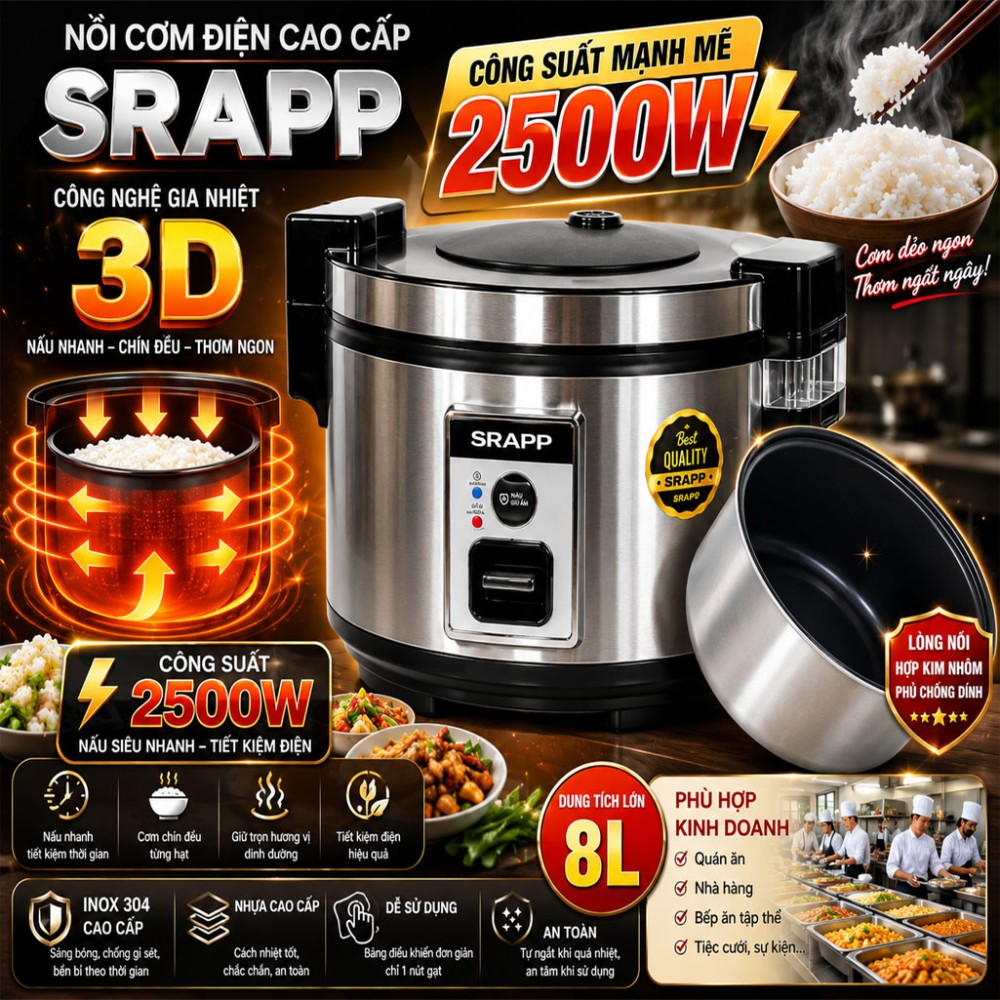 Nồi cơm điện công nghiệp SRAPP SH-8008 - Hàng chính hãng