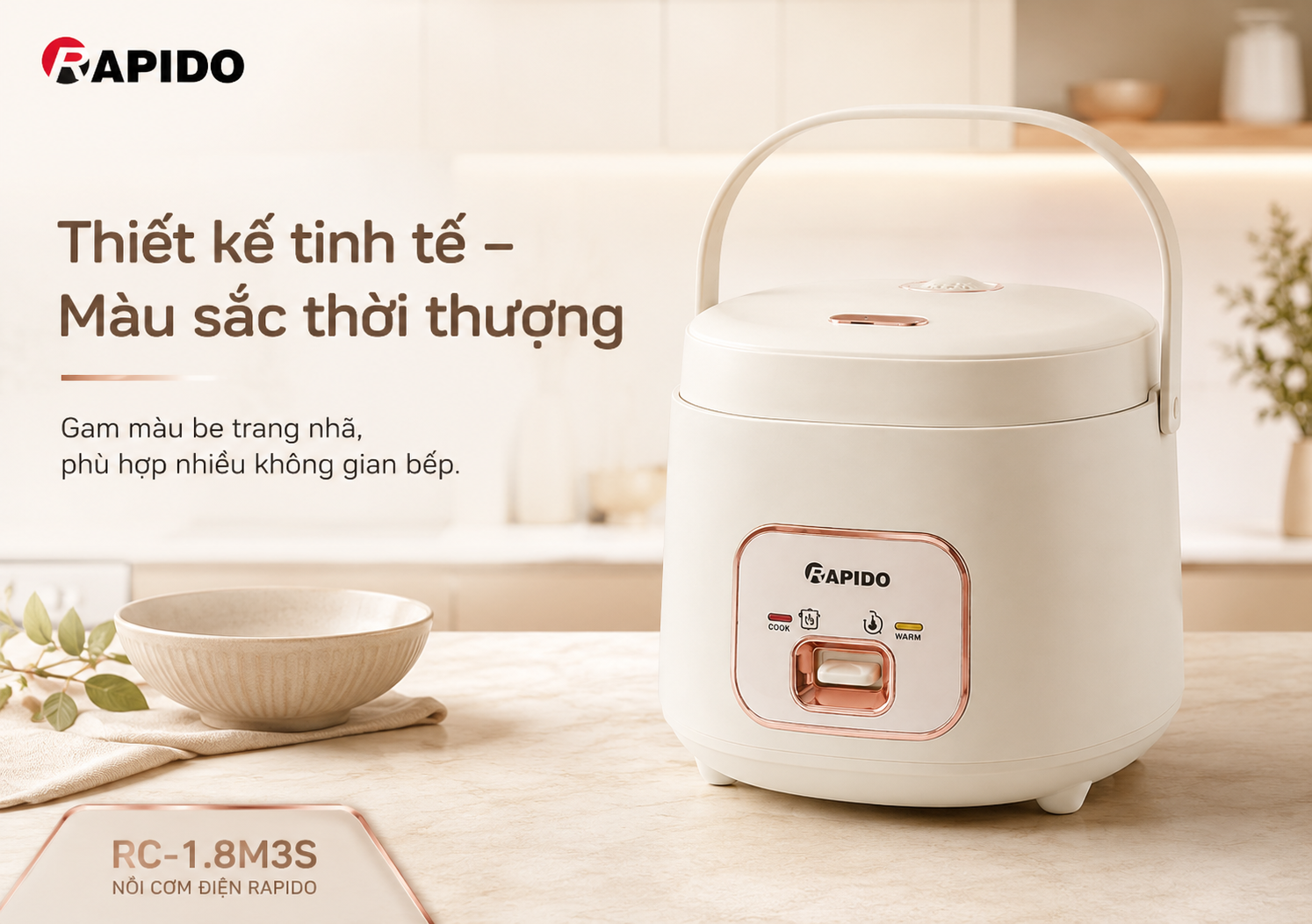 Nồi cơm điện lòng inox Rapido RC-1.8M3S 1.8L