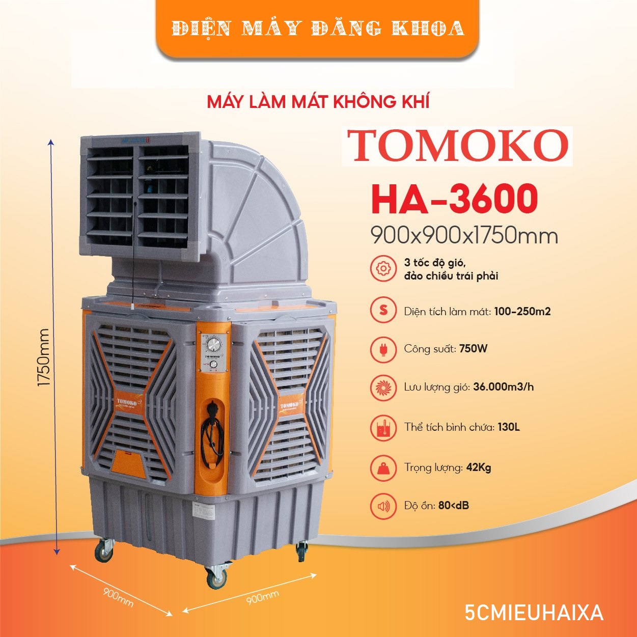 Quạt hơi nước công nghiệp Tomoko HA-36000 130L