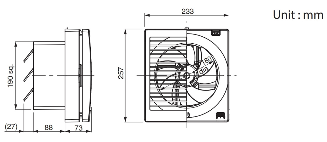 Kích thước lắp đặt quạt hút gắn tường panasonic fv-15aul1