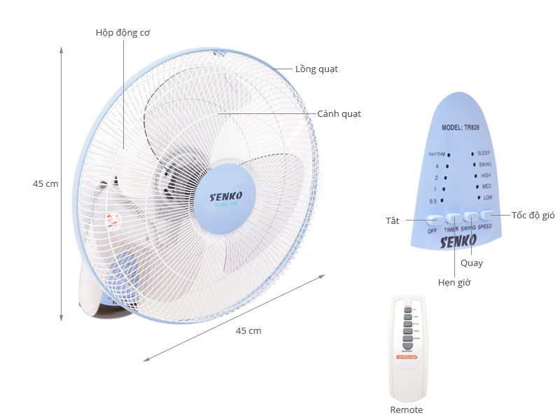 Thông số kỹ thuật Quạt treo tường Senko TR828