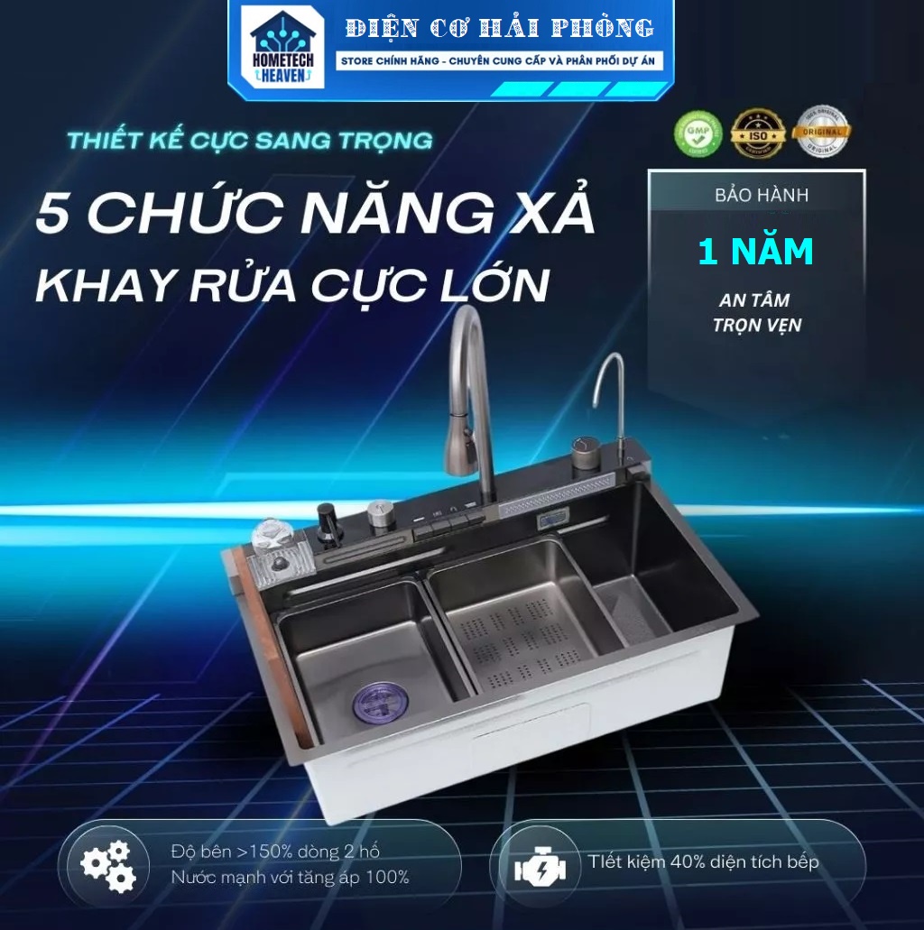 Chậu Rửa bát 5 phím Thác nước 80x46 inox 304 phủ nano