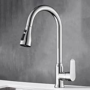 3Function Pull Down Kitchen Faucet Brass Sink Mixer With Single Hole Swivel Out Sprayer For Hot &amp; Cold Water Easy Install Tap-Chrome