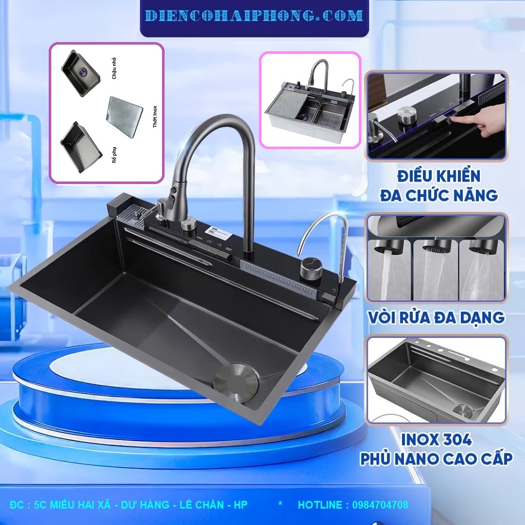Chậu Rửa bát 5 phím Thác nước 75 x 46 inox 304 phủ nano