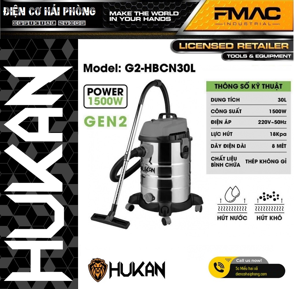 Máy hút bụi công nghiệp 30L Hukan HK-G2-HBCN30L