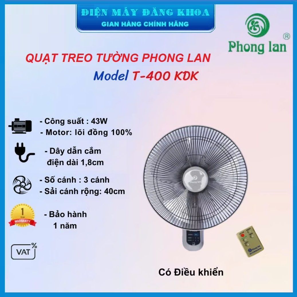 Quạt treo khiển phong lan T400-KDK
