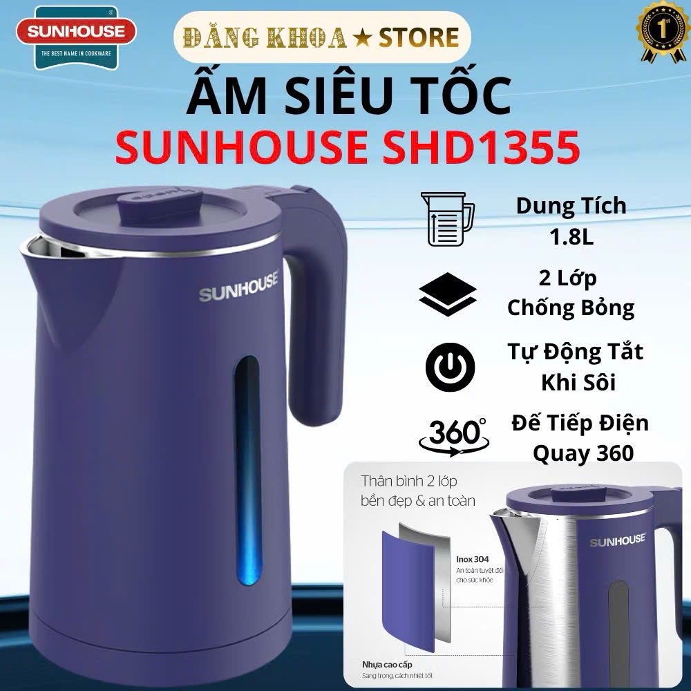 ẤM SIÊU TỐC INOX 2 LỚP SUNHOUSE SHD1356