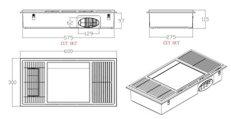 Kích thước của quạt sưởi âm trần Hans HA2