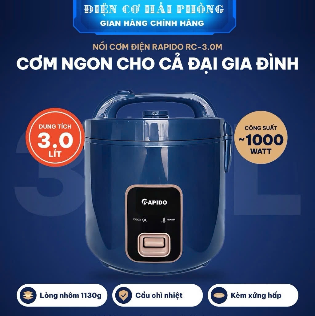 Nồi cơm điện cơ Rapido RC-3.0M 3L 1000W