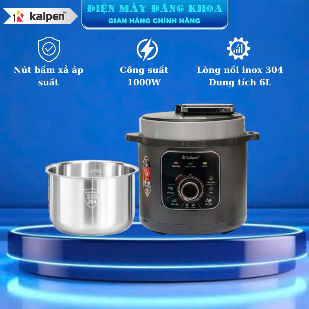 Nồi áp suất điện lòng nồi inox 304 Kalpen P8 6L