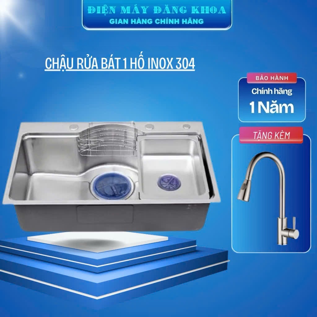 Combo Chậu Rửa Bát Bán Nguyệt 1 Hố Inox 304 7546 và vòi rút