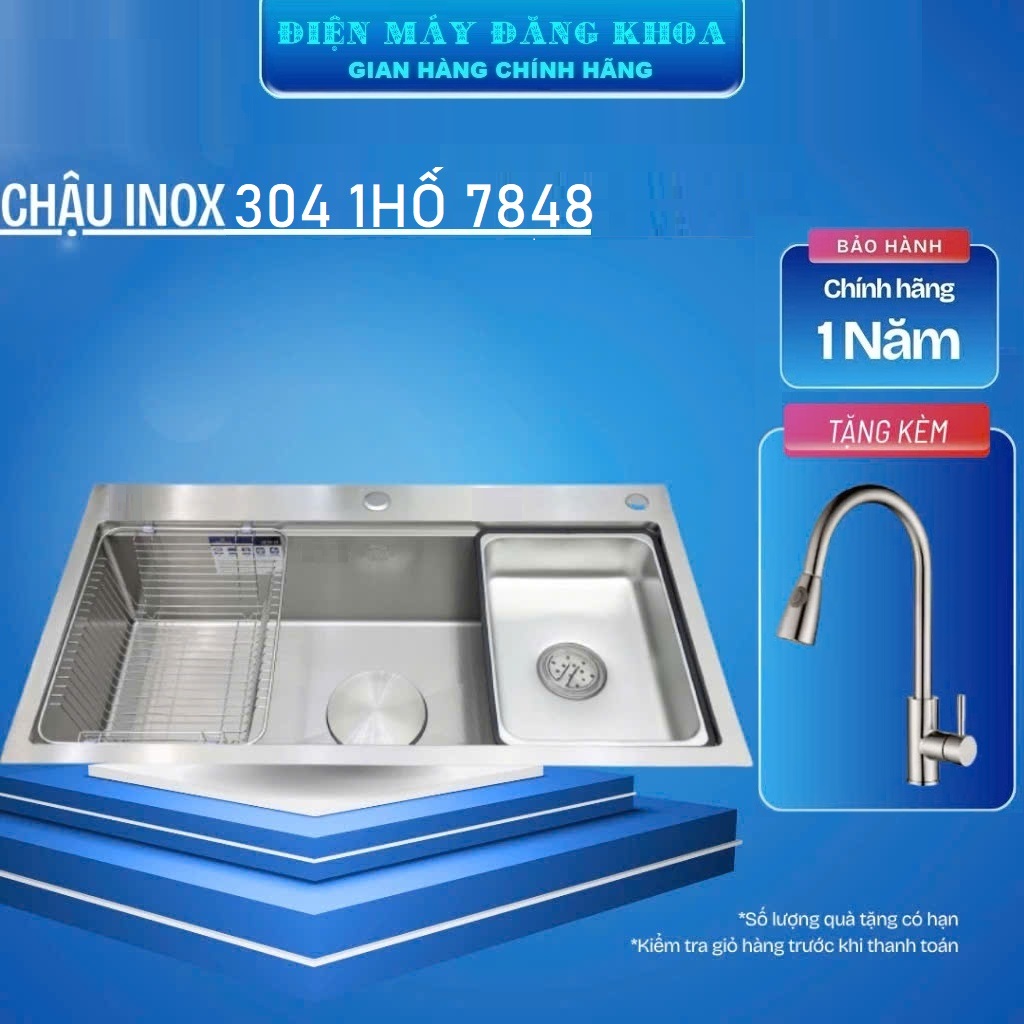 Combo CHẬU vòi rút RỬA BÁT 1 HỐ KOREA 7848 INOX 304