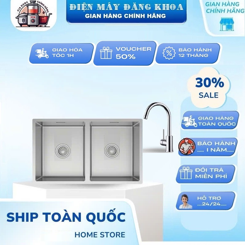 Combo Chậu rửa bát Sus304 8245 và vòi nóng lạnh