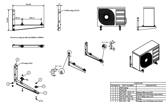 GIÁ TREO TƯỜNG MÁY 9000-12000 BTU/h