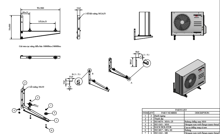 GIÁ TREO TƯỜNG NGANG MÁY 18000-24000 BTU/h