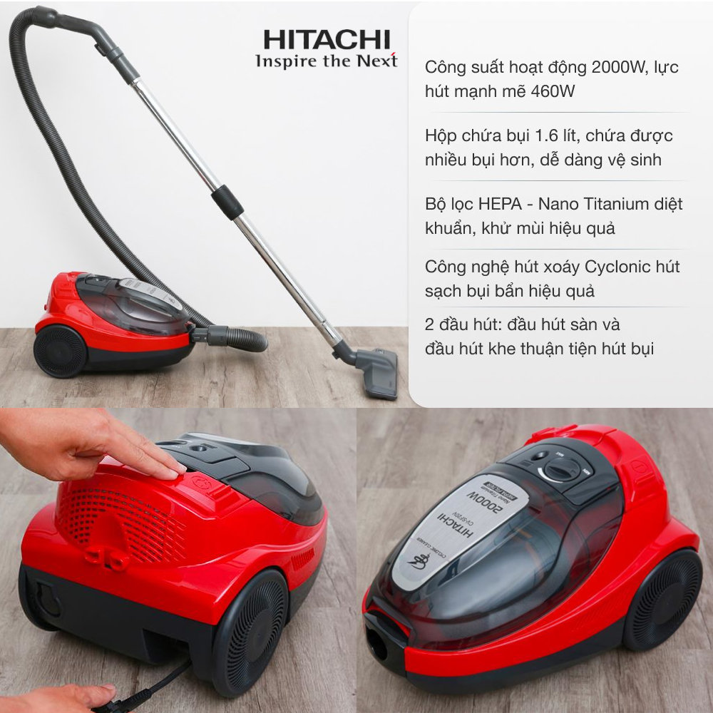 Máy hút bụi dạng hộp Hitachi CV-SF20 công suất 2000W, xuất xứ Thái Lan