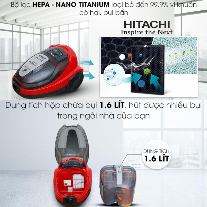 Máy hút bụi dạng hộp Hitachi CV-SF20 công suất 2000W, xuất xứ Thái Lan
