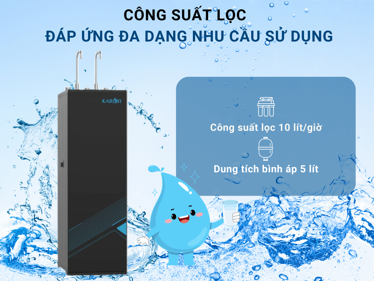 Công suất lọc 10L/h, bình chứa dung tích lớn