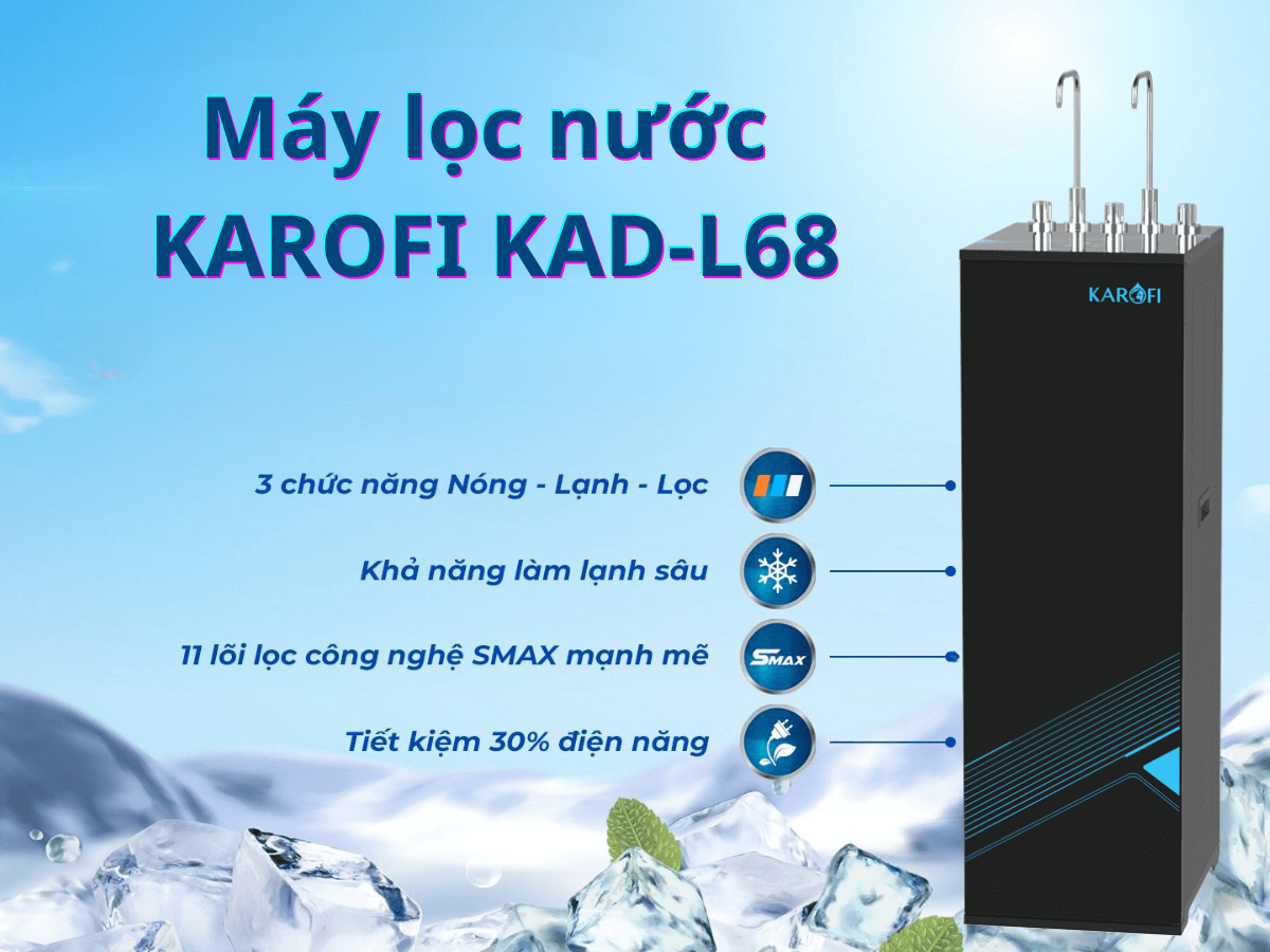 Máy lọc nước Karofi KAD-L68 thiết kế hiện đại, sang trọng