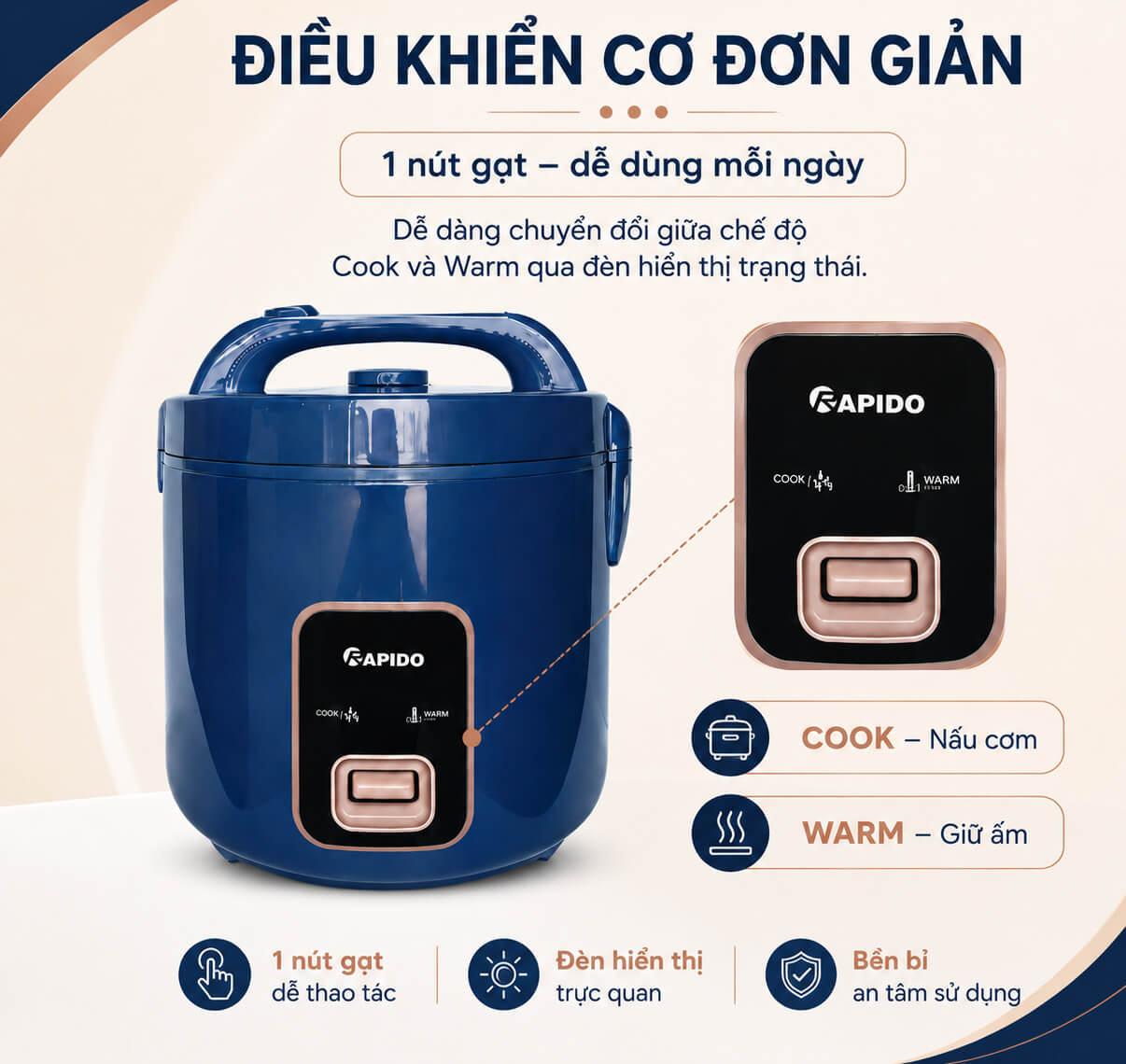 Nồi cơm điện cơ rapido rc-3. 0m 3l 1000w 12 Nồi cơm điện cơ Rapido RC-3.0M 3L Công suất 1000W giúp rút ngắn thời gian nấu cơm hiệu quả