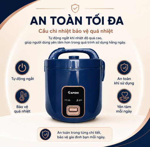 Nồi cơm điện cơ rapido rc-3. 0m 3l 1000w 14 Nồi cơm điện cơ Rapido RC-3.0M 3L Quai xách chắc chắn giúp di chuyển thuận tiện.