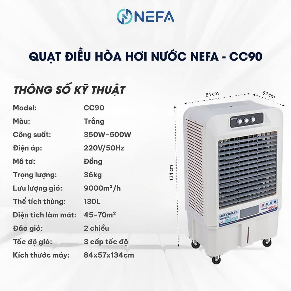Quạt Điều Hòa Hơi Nước NEFA CC90 Dung Tích 130 Lít Công Suất 550W Bảo Hành  2 Năm | Shopee Việt Nam