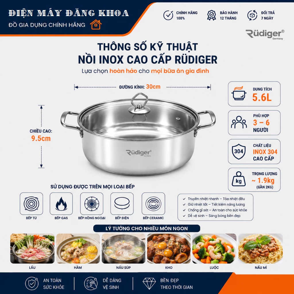 NỒI INOX RuDIGER 30CM